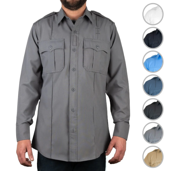 [LS90GY-3XL-CUSTOMIZED] 100% Polyester 4 Pocket Hidden Zipper Uniform Shirt - Long Sleeve
