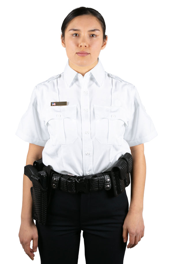 Women's Polyester 4 Pocket Hidden Zipper Uniform Shirt - Short Sleeve